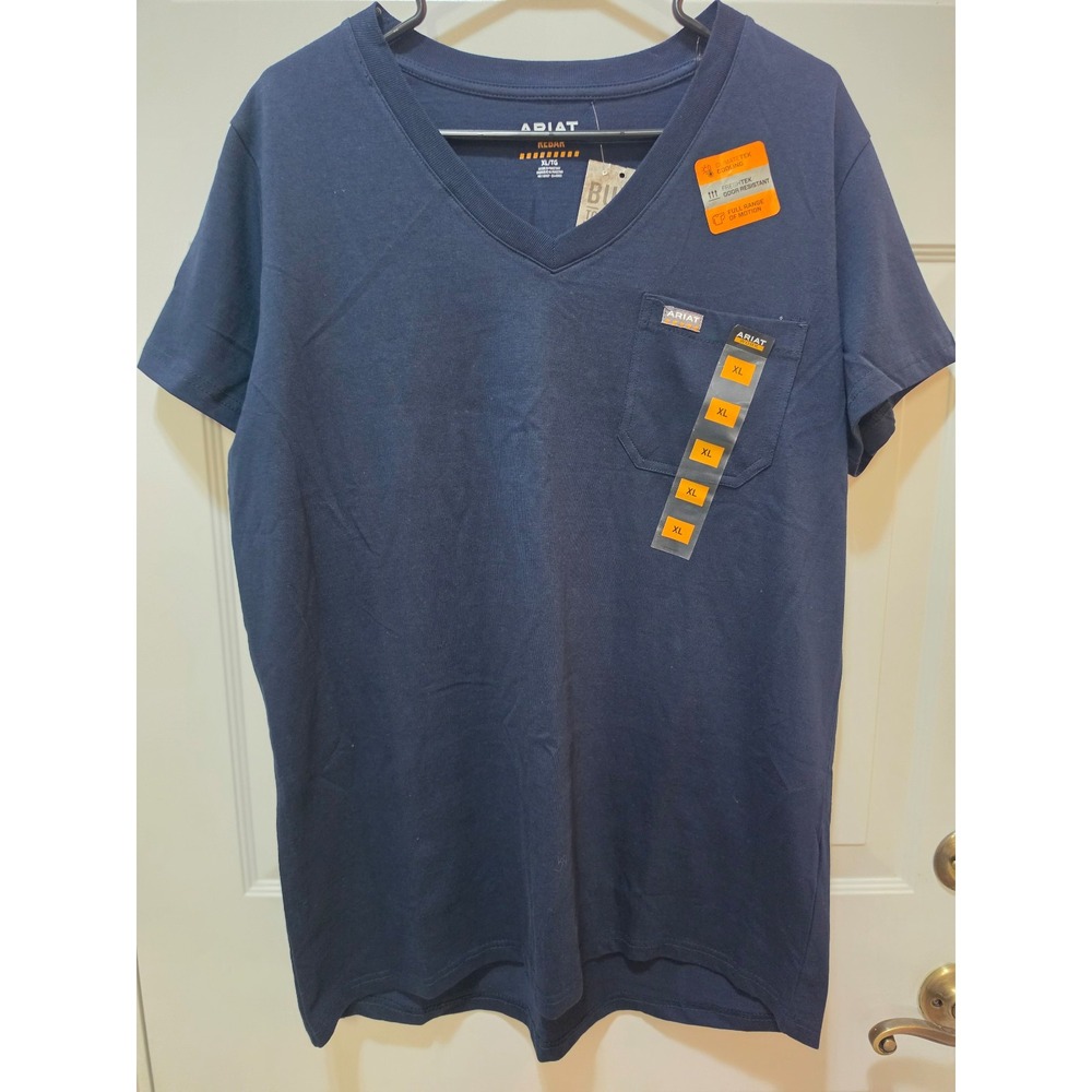 Ariat Rebar Evolution Work T-Shirt Womens XL Navy V-Neck Pocket Tee 10035382